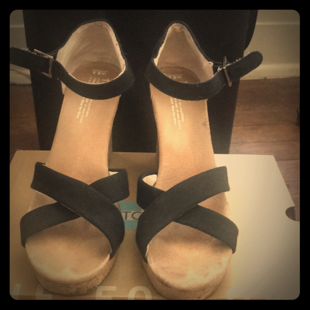 Black Toms wedge sandal